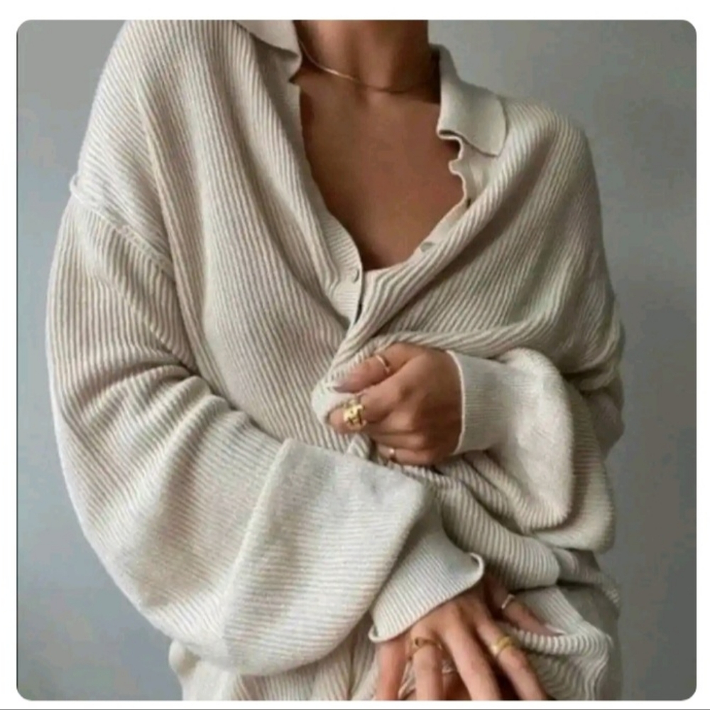 Free People Cream Ribbed Sweater